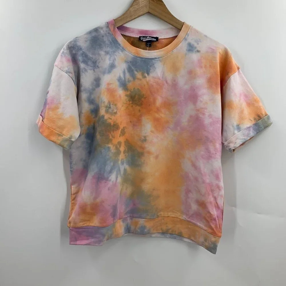 Freshman Girls Tie Dye Relaxed Cotton Short Sleeve Shirt‎ Shorts Set Size XL NWT